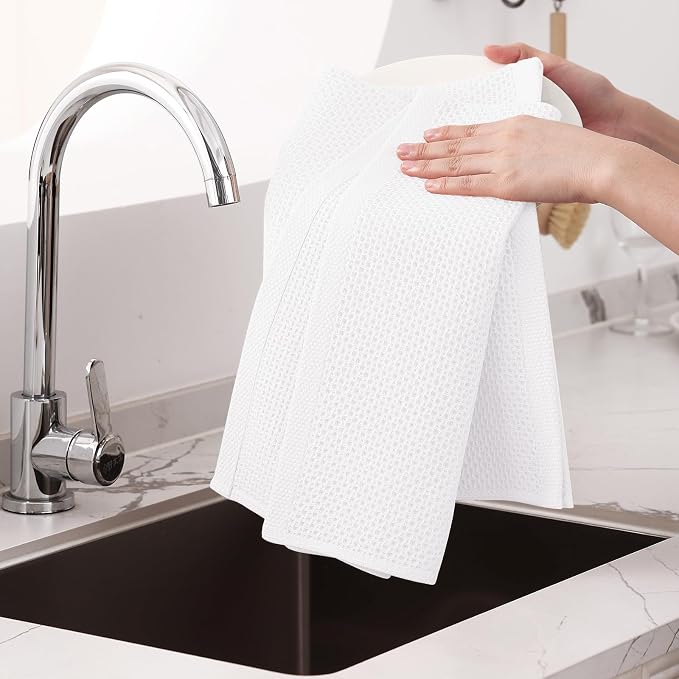 Homaxy 100% Cotton Oversized Waffle Weave Kitchen Towels, 5-Pack, White | 20 x 28 Inches, Ultra Soft Absorbent Dish Towels, Quick Drying Large Cleaning Towels