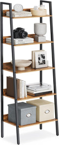 VASAGLE Bookshelf, 5-Tier Narrow Bookcase, Ladder Shelf for Home Office, Living Room, Bedroom, Kitchen, Rustic Brown and Ink Black ULLS067B01