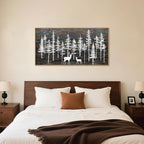 Modern White Forest Framed Canvas Wall Art Set, Minimalist Woodland Art Painting, Retro Tree Landscape Wall Decor, Wildland Deer Artwork for Living Room, Dining Room, Office - 20"x40"
