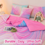 4 Pcs Pink Full Comforter Set for Girls, Tie Dye Superior Kids Teen Bedding Sets, Blue Pink Rainbow Full Size Bedding Set for Girls