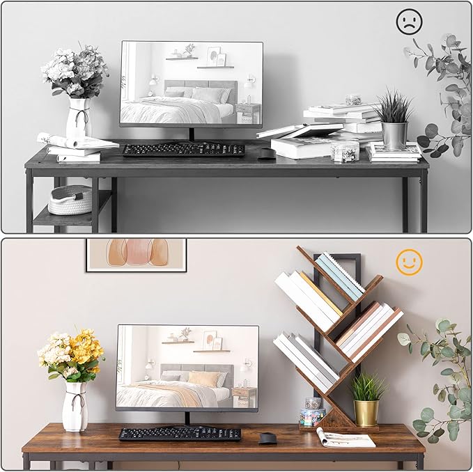 HOOBRO Tree Bookshelf, 5-Tier Bookcase Wooden Shelves, Floor Standing Storage Rack, for Display of CDs, Books in Living Room, Home Office, Wood Storage Rack for Bedroom, Rustic Brown BF04SJ01G1