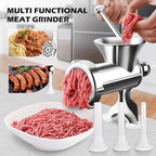 2-in-1 Manual Meat Grinder-Manual Meat Grinder with Sausage Stuffer-Suitable for Filling Meat Sausages and Grinding Foods-Suitable for Home Restaurants Meat Grinder-LZ1 (Silver)
