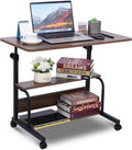 Portable Desk Small Desks for Small Spaces Laptop Table Brown Rolling Adjustable Desk on Wheels Mobile Couch Desk for Bedroom Home Office Computer Standing Desk Student Desk with Storage 32x16 Inch