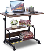 Portable Desk Small Desks for Small Spaces Laptop Table Brown Rolling Adjustable Desk on Wheels Mobile Couch Desk for Bedroom Home Office Computer Standing Desk Student Desk with Storage 32x16 Inch
