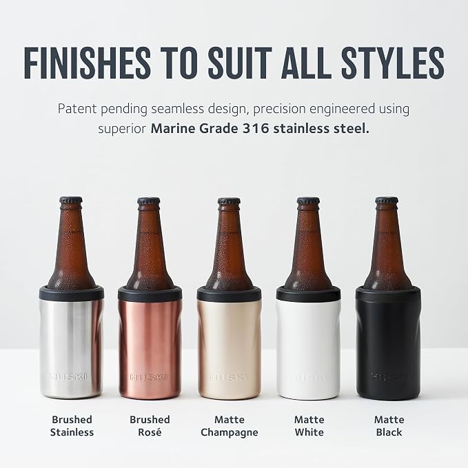 Huski Beer Cooler 2.0 | NEW | Premium Can and Bottle Holder | Triple Insulated Marine Grade Stainless Steel | Detachable 3-in-1 Opener | Works as a Tumbler | Best Gifts for Beer Lovers (Stainless)