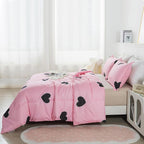 Girls Pink Comforter Set Twin Size, Blush Pink Cute Love Heart Print Sexy Comforter Bedding Set for All Seasons, Geometric Soft Microfiber Comforter Set with Pillowsham