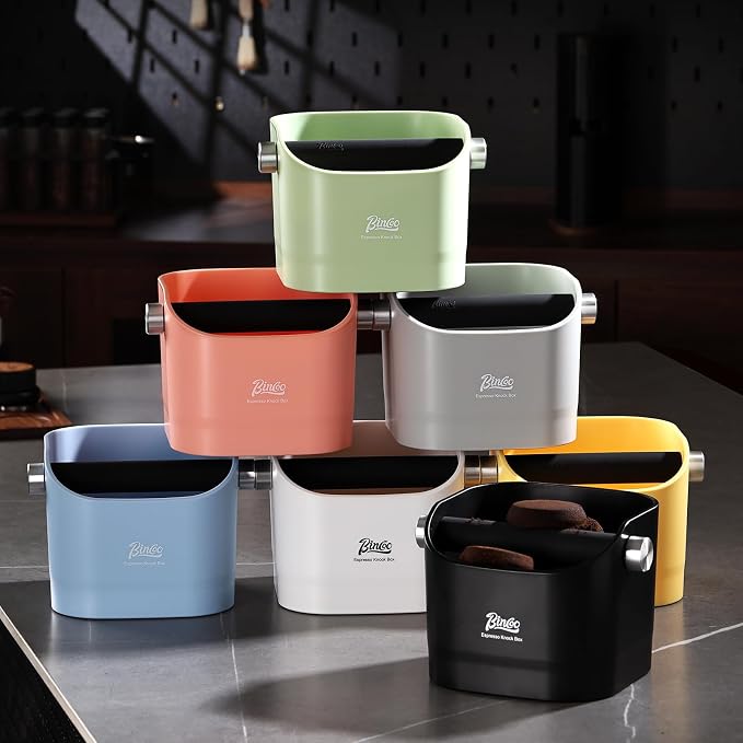 Bincoo Espresso Knock Box -1.2L(15 Cups) Knock Box, Barista Style Coffee Knock Box for Grounds with Removable Shock-Absorbent Knock Bar and Anti-Slip Base, Durable Espresso Accessories.Black