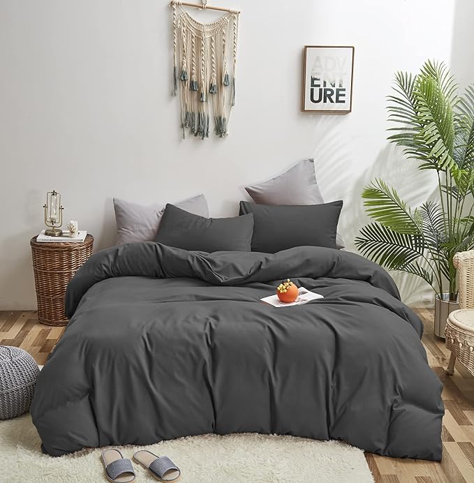 Deep Grey Comforter Set King Dark Gray Beddig Set Women Solid Gray Color Bedding Set 3 Pieces with 2 Pollowcases Lightweight Durable Gray Blanket Sets Breathable Gray Bed Comforter Set King