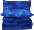 3PCS Blue Galaxy Twin Comforter Set, Bed in a Bag Space Twin Quilt Bedding Set, Hotel Luxury, Summer Cute Comforter Twin for Boys Girls Toddler Kids and Teens, Twin
