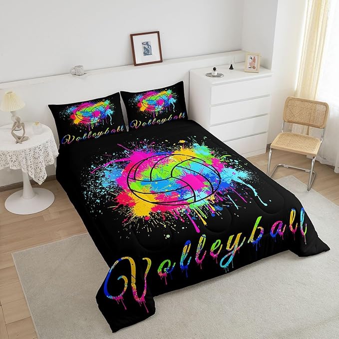 Feelyou Kids Volleyball Comforter Set King Size Sports Game Bedding Set for Boys Girls Teens Bedroom Decor Tie Dye Comforter Women Men Volleyball Player Duvet Set with 2 Pillow Case