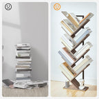 HOOBRO Tree Bookshelf, 9-Tier Bookcase Wooden Shelves, Floor Standing Storage Rack, for Display of CDs, Books in Living Room, Home Office, Wood Storage Rack for Bedroom, Greige BG08SJ01G1