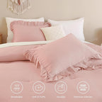 Andency Blush Pink Ruffle Comforter King, 3 Pieces All Season Farmhouse Shabby Chic Comforter, Vintage Rustic Soft Microfiber Down Alternative Bedding Comforter Set