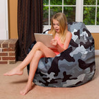 Posh Creations Bean Bag Chair for Kids, Teens, and Adults Includes Removable and Machine Washable Cover, Soft Nylon - Camo Gray and White, 48in - X-Large