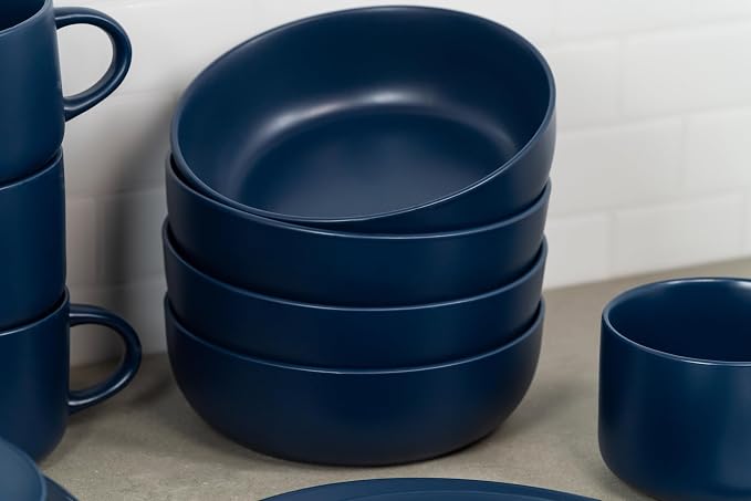 10 Strawberry Street Wazee Matte Coupe Dinnerware, Bowl, Dark Blue, Set of 6