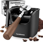 Ourokhome Espresso Knock Box with Lid, Compact Coffee Grounds Container for Home Coffee Bar, Removable Knock Bar, 304 Stainless Steel Exterior, Non-Slip Base & Handle, Easy Clean (Black)