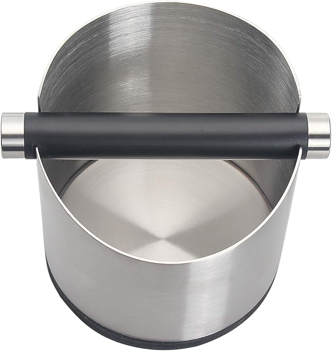 DIBTSA Espresso Knock Box, Stainless Steel Coffee Grounds Knock Box, With Removable Knock Bar and Non-Slip Rubber Base (Silver)