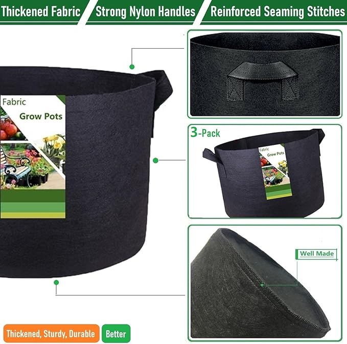 3-Pack 50 Gallon Thickened Plant Grow Bags Large (30x16 in) Heavy Duty Garden Bag Fabric Plant Pots for Potato,Tomato Planter,Herbs Veggies Planting,Flower Pots,Barrel Planter,Yard Waste Bag,Leaf Bags
