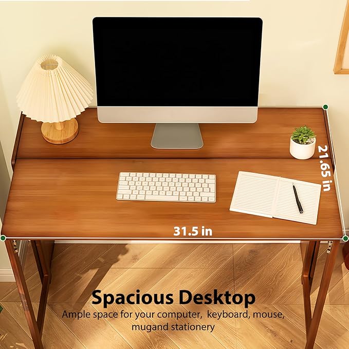 31.5" Bamboo Folding Desk,Space-Saving Computer Desk for Small Spaces, Foldable Study Table for Bedroom, Home Office, Dorm, Apartment（Brown
