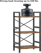 Conami Small Bookshelf, 3 Tier Industrial Bookcase, Bookcase Shelf Storage Organizer, Short Book Shelf for Bedroom, Living Room and Home Office, Vintage