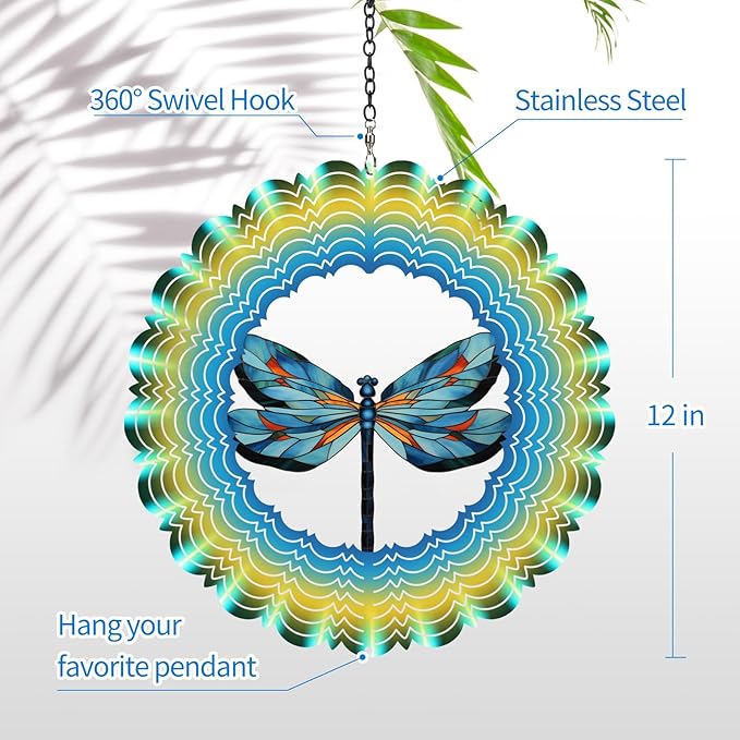 Wind Spinners Outdoor Dragonfly - Birthday Gifts for Women Mom Wife Grandma, Hanging Wind Sculptures Wind Spinners, 12 inch 3D Wind Spinner for Garden Decor for Outside, Garden, Patio, Yard, Outdoor