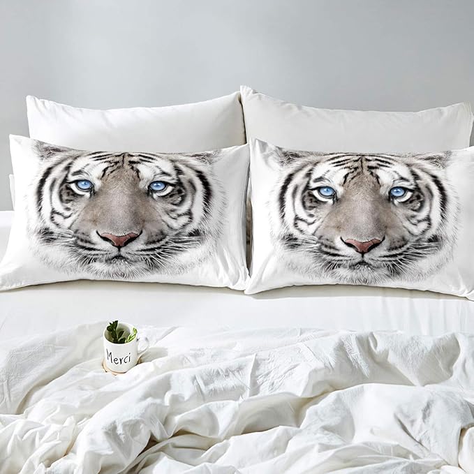 Erosebridal Kids Tiger Comforter Set Full Size, Wild Animal Down Comforter for Boys Girls Teens Adult Bedroom, Grey Tiger Skin Duvet Insert Black White Stripe Bedding Comforters for Bedroom Decor