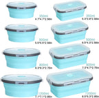Yaomiao 16 Pack Collapsible Food Storage Containers with Lid Air Vent Foldable 8 Rectangle Storage Bowl and 8 Round Silicone Food Bow for Lunch Camping Rv Accessories Microwave Freezer(Gray, Blue)