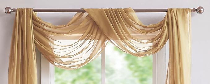 Warm Home Designs 55 x 360 Caramel Gold Sheer Window Scarf. AM Gold 360" | Extra Long Window Scarves Valances are Great As Wedding Arch Draping Fabric, Bed Canopy Or for Decorative Project.