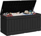 JUMMICO 78 Gallon Outdoor Deck Box Large Resin Storage Box for Patio Furniture Cushions and Garden Tools (Black)