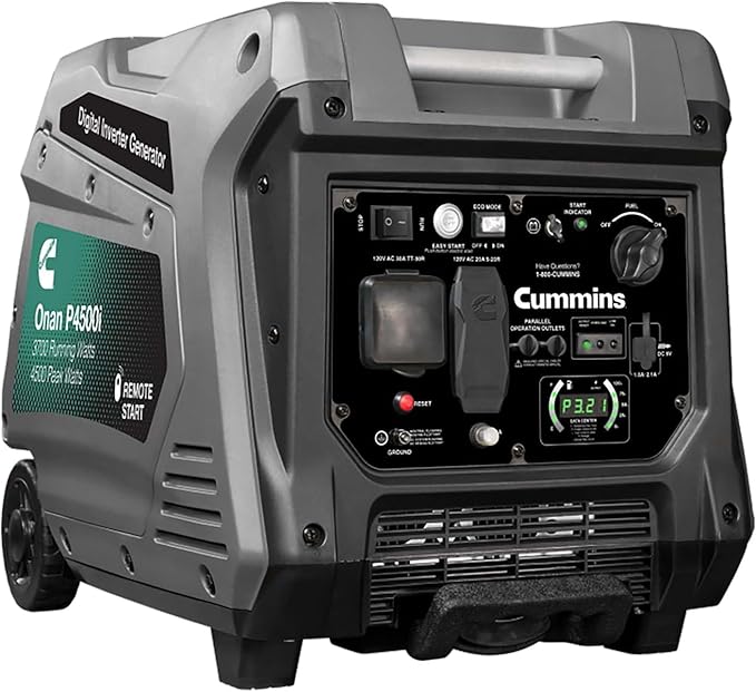 Cummins Onan P4500I Portable Inverter Generator, Power Inverter Dual 5V USB Ports for Mobile Charging, Gas Powered for Backup Home Use, RV & Camping - 7.3 HP 224cc OHV 4-Stroke Engine W/Remote Start
