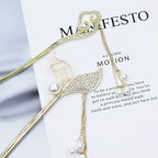 inSowni 8 Pieces Vintage Retro Asian Chinese Hanfu Gold Metal Hair Sticks Pins with Pearl Pendants Bamboo Leaf Flower Fishtail Hair Chopsticks Forks Bun Updo Holders Long Hairpins for Women Girls