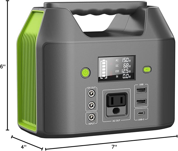 Portable Power Station 150W 155Wh, EnginStar Power Bank with 110V AC Outlet, 42000mAh 6 Outputs External Battery Pack with LED Light for Home Camping