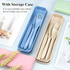 DISSKNIC 4 Sets Portable Utensils Set with Case, Travel Utensils Fork and Spoon Set for Lunch Box Accessories, Reusable Lunch Utensils Set for Work, Travel Accessories Camping Utensil Set and Home Use