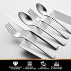 KINGSTONE 30-Piece Silverware Set, 18/10 Stainless Steel Flatware Set for 6, Matte Satin Finish Forged Cutlery Set Dishwasher Safe