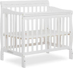 Aden 4-in-1 Convertible Mini Crib In White, Greenguard Gold Certified, Non-Toxic Finish, New Zealand Pinewood, With 3 Mattress Height Settings