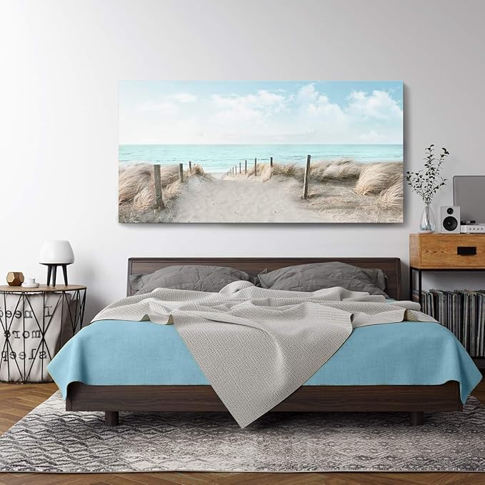 Large Canvas Wall Art Sky Beach Painting Picture Print on Canvas Framed Wall Art for Living Room Wall Decor for Bedroom Modern Coastal Landscape Room Decorations Artwork Size 60x30 Ready to Hang