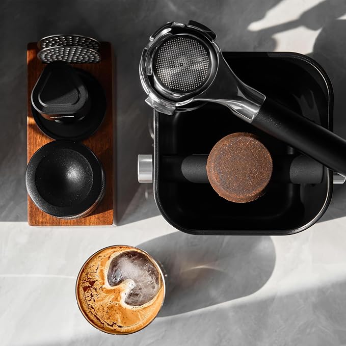 3 In 1 Espresso Knock Box Set, Coffee Puck Disposal Box with Cleaning Brush and Towel, Detachable Quiet Silicone Bar Coffee Ground Bin, Durable Barista Maintenance Tools