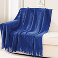inhand Knit Klein Blue Throw Blanket for Couch, Soft Living Room Home Decor Knitted Twin Size Blanket, Outdoor Lightweight Breathable Summer Blanket, Farmhouse Warm Woven Decorative, 60"x80"