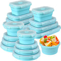 Yaomiao 16 Pack Collapsible Food Storage Containers with Lid Air Vent Foldable 8 Rectangle Storage Bowl and 8 Round Silicone Food Bow for Lunch Camping Rv Accessories Microwave Freezer(Blue)