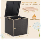 Tangkula 72 Gallon Square Deck Box, Patio Mix Brown Rattan Storage Container w/Zippered Liner & Solid Pneumatic Rod, Sturdy L-Shaped Aluminum Feet, Outdoor Wicker Deck Box for Front Porch, Backyard