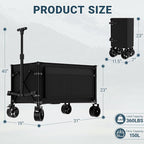 Favoyard Collapsible Wagon Carts Foldable 150L & 360LBS Folding Wagons w/All-Terrain Wheels & Brakes Portable Lightweight Utility Shopping Cart for Beach Grocery Sports Garden Camping Outdoor, Black