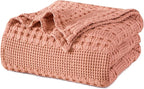 PHF 100% Cotton Waffle Weave Blanket Twin Size, Soft Lightweight Breathable Cozy Summer Blankets for Bed, Luxury Aesthetic Woven Bedding for Home Decor, 66"x90", Canyon Clay