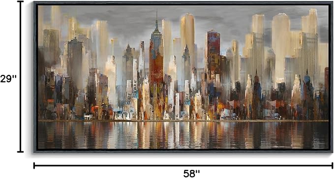 Mofutinpo Large Black Framed Cityscape New York abstract wall art Brown City Theme Paintings Modern Canvas office wall decor living room modern artwork Size 30x60