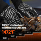 BBQ Gloves Heat and Flame Resistant Protection - Oven and Grill Gloves Hand Protection, Extended Wrist for Addtional Safety, Ideal for Outdoor Cooking, Grilling, Barbeque and Campfire (Grey)