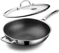 DOTCLAD Wok pan,Hybrid 12 inch Wok with Lid, PFOA Free Cookware,non stick Stainless Steel Woks & Stir-fry pans Nonstick, Dishwasher and Oven Safe, Works on Induction