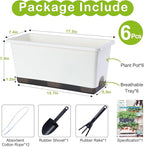 Window Box Planter 6 Pcs, 17 Inches Rectangle Flower Pots with Drainage Holes and Trays, Vegetable Planters for Windowsill Patio Garden Balcony Home Porch Yard Indoor Outdoor (Grey, 17*7.4*7.8 inch)