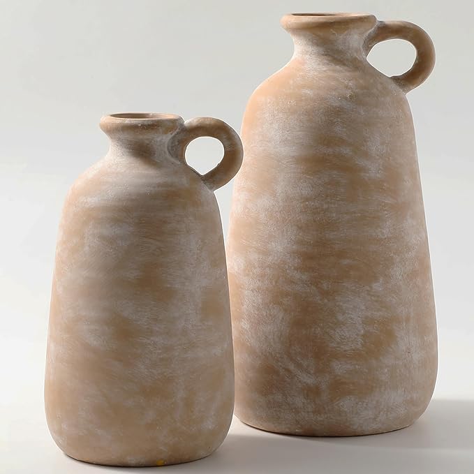 Ceramic Rustic Vase, 12.8" Large Flower Vases Home Decor for Pampas Farmhouse Decorative Pottery Clay Vase for Mantel Entryway Table Living Room Kitchen Bathroom Bedroom