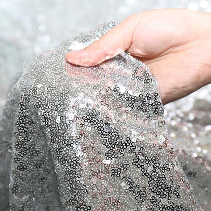 SquarePie Sequin Tablecloth 90 x 156 Inch Silver Sparkly Table Linen for Wedding Party