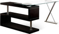 Furniture of America Lilliana S-Shaped Glass-Top Office Desk, Black