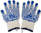 Oven Mitts Heat Resistant BBQ Proof Glove 11Inch 1472℉ Grill Glove Proof Heat for Women Men BBQ Gloves Gift Set Cooking Gloves for Cooking, Grilling, Baking, Welding (White Blue)