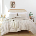 ROSGONIA Beige Twin Comforter Set for College Girls Boys, 1 Boho Comforter & 1 Pillowcase, All Season Kids Comforter Sets Lightweight Dorm Bedding